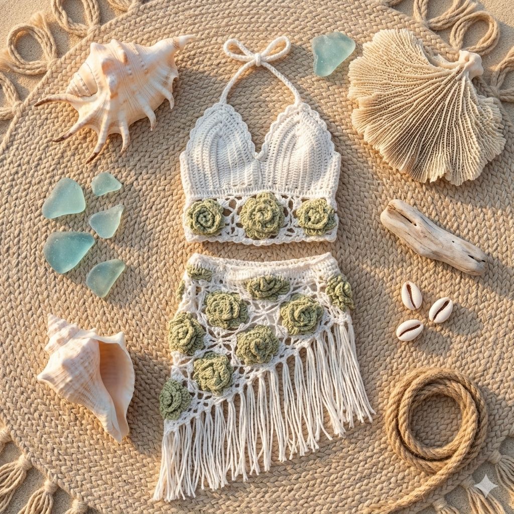 3D Rose Weave Crochet Co-ord Set