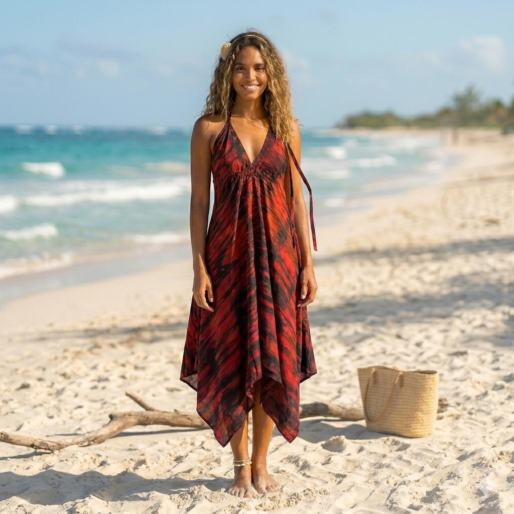 Red Georgette Cover Up Dress