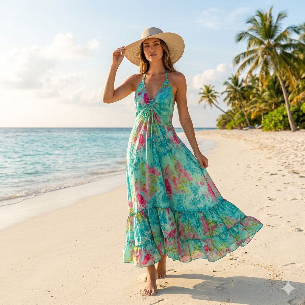 Seagreen Tie Dye Georgette Cover Dress (French Crepe)