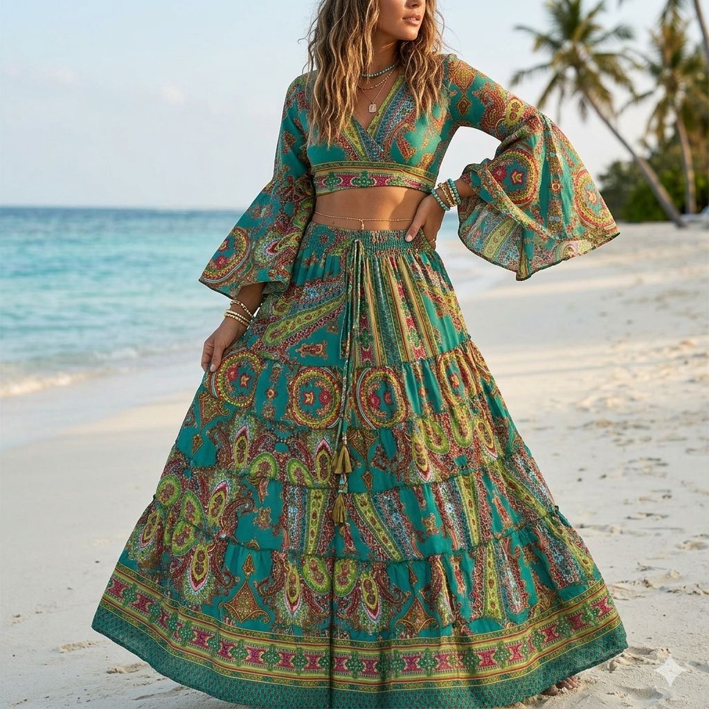 Green Mandala Skirt Top Outfit