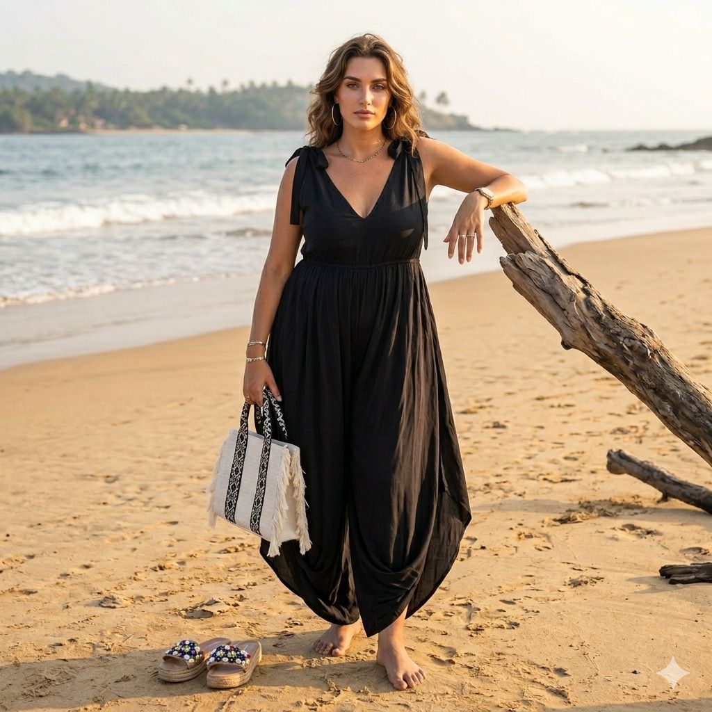 Elegant Cowl Neck Rayon Cotton Jumpsuit