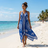 Boho Printed Halter Neck Uneven Cut Maxi Dress